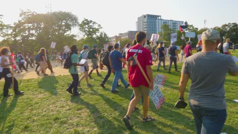 a diverse group of activists, united during the dnc in a peaceful street demonstration. free palestine flag symbolizing the global call for peace and justice.