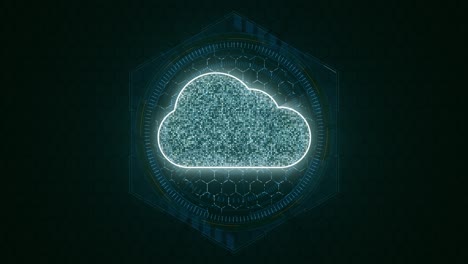 motion graphic di blue cloud computing con forma esagonale e rotazione circolare su tecnologia futuristica concetto di sicurezza di rete di sfondo astratto