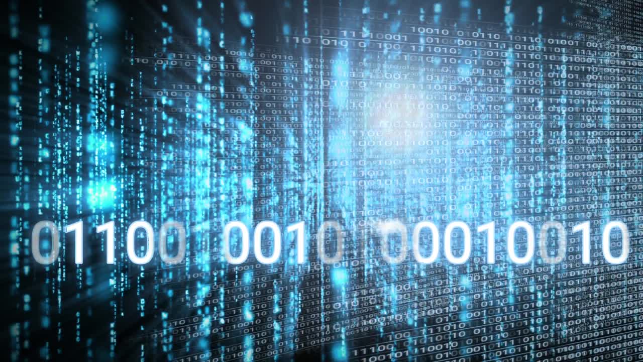 Conceptual digital animation showing binary code technology 4k