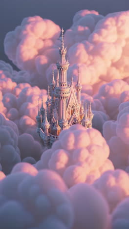 a magical floating castle in the clouds