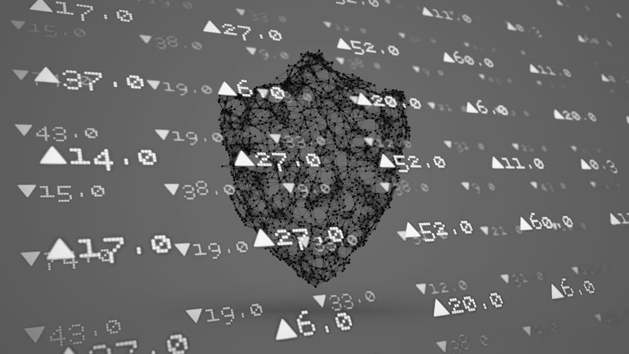 animación del procesamiento de datos y el escaneo sobre el escudo de seguridad en línea