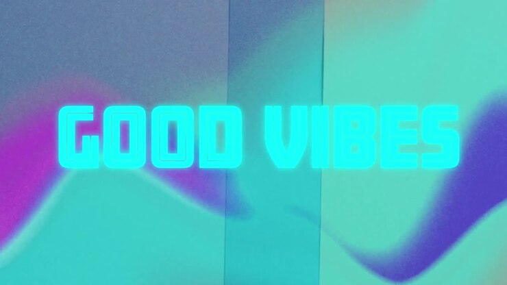 Animation of good vibes text over close up of liquid and pattern