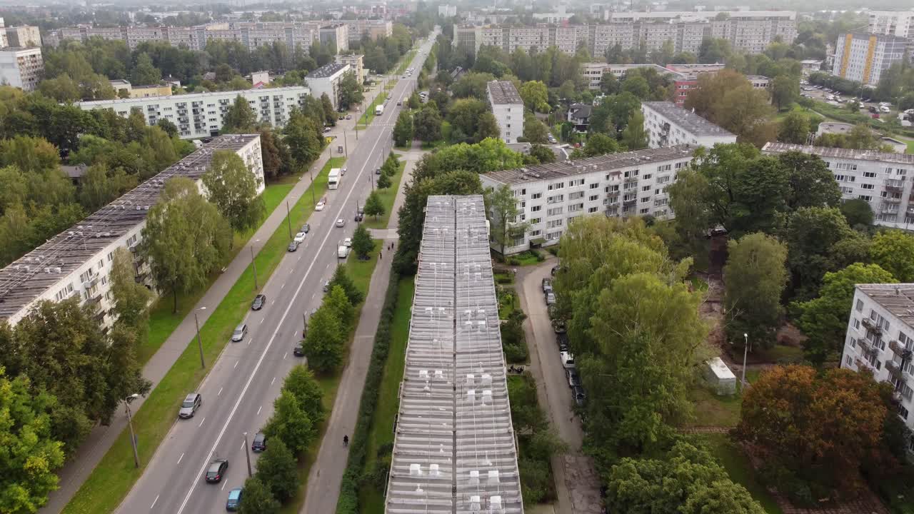 Old apartment buildings of Riga suburbs, aerial view