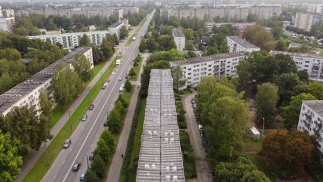old apartment buildings of riga suburbs, aerial view