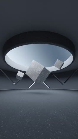 cubi in una stanza rotonda, rendering 3d.