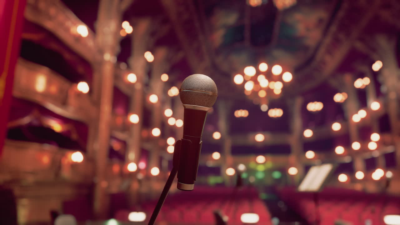 오페라 하우스 의 무대 에 있는 마이크