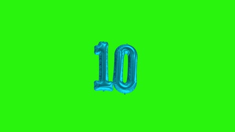 number 10 ten year celebration blue foil balloon floating green screen