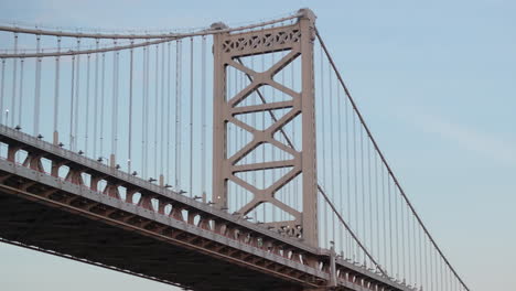 establishing shot of philadelphia's ben franklin bridge. shot at sunrise in pennsylvania