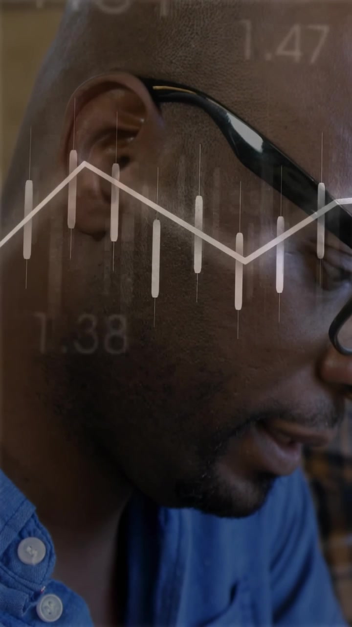 Vertical video: Bars popping lead leaning and tracking animated charts informing business decisions