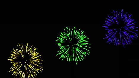 Animation-of-colourful-christmas-and-new-year-fireworks-exploding-on-black-background