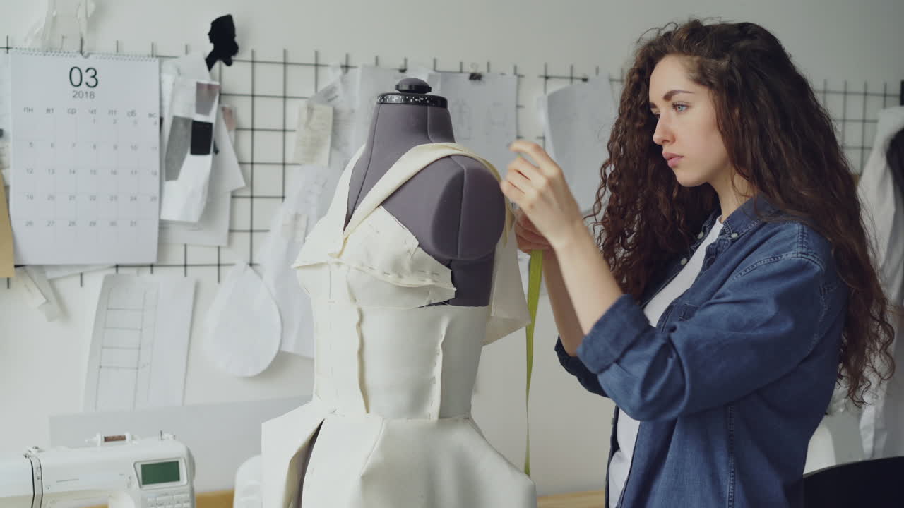 Fashion Designer Working on a Dress Design