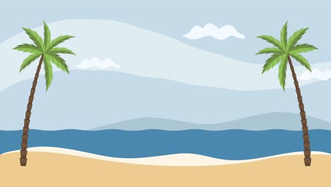 playa de paisaje marino con animación de palmeras