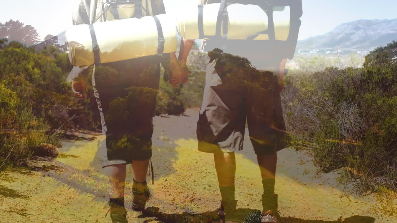 배과 함께 산책하고 손을 잡고, 자연의 애니메이션이 여 있습니다.