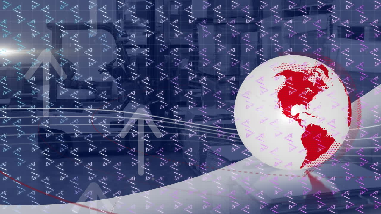 매장 위의 데이터 처리와 함께 지구와 디지털 인터페이스의 애니메이션