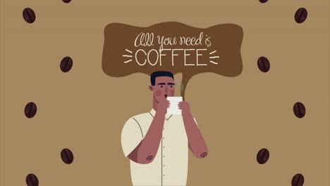 café afro hombre bebiendo y hablando burbuja