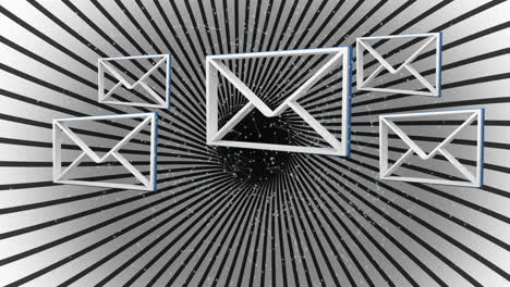 animation of emails on white and black striped background