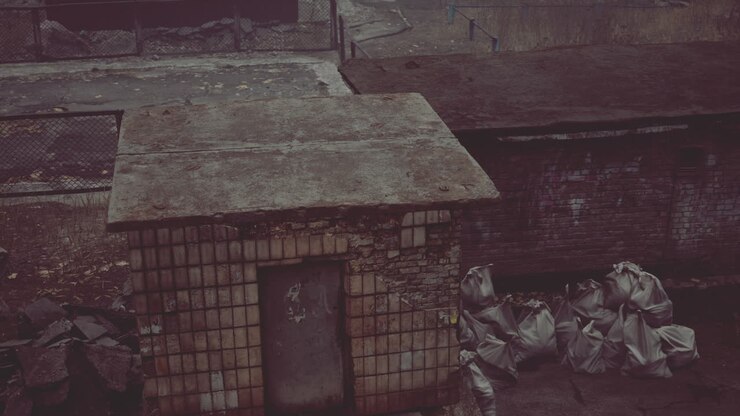 Edificios antiguos y abandonados en un pueblo pequeño