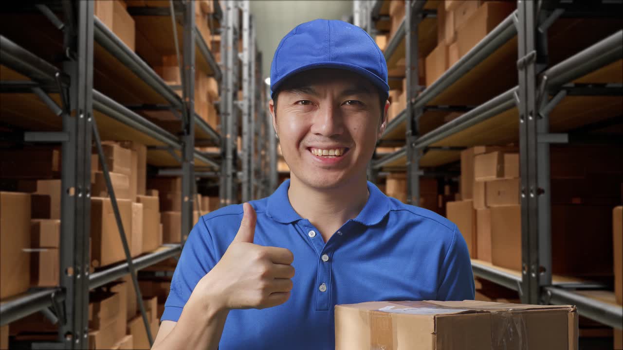 trabajador de entrega en un almacén con una actitud positiva