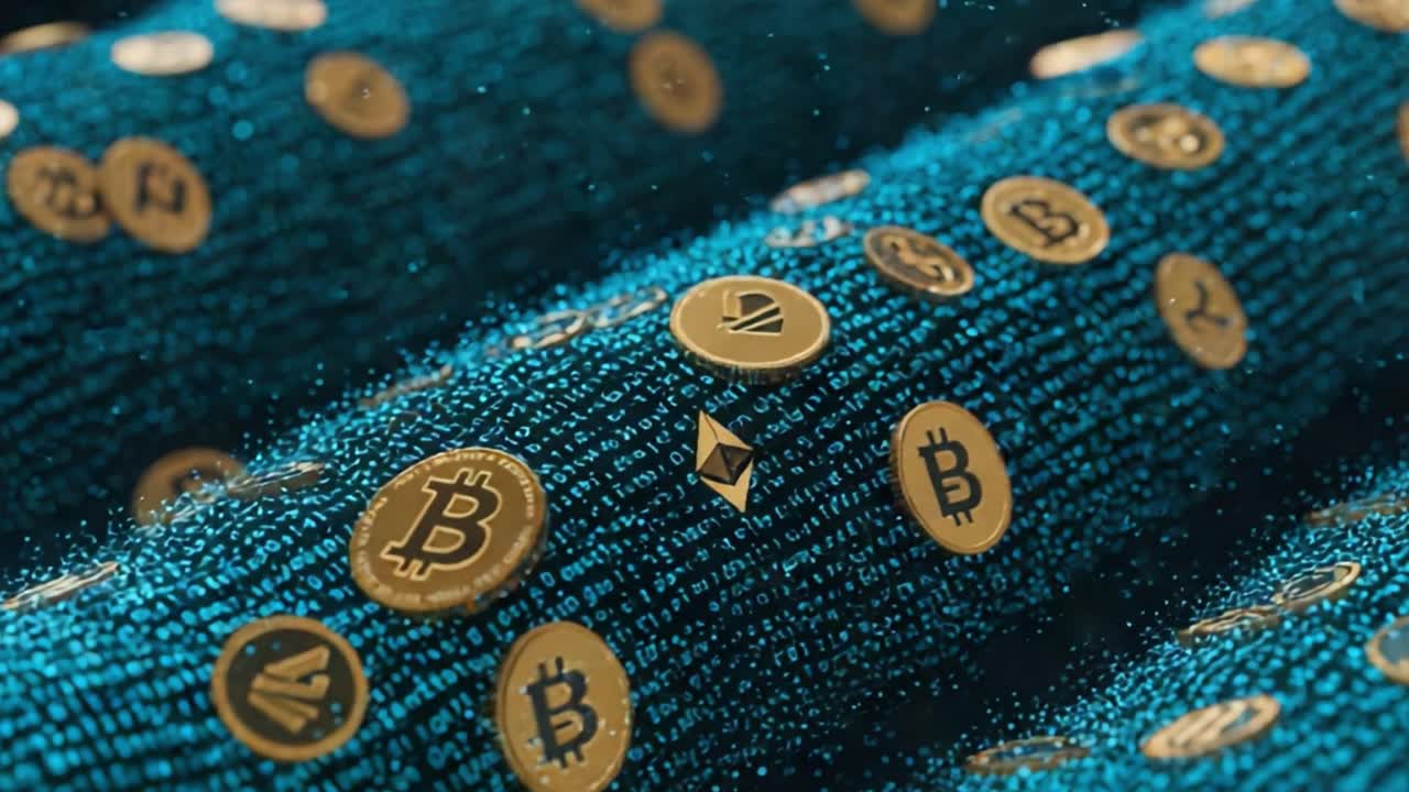 A Visual Journey Through the Digital Currency Landscape: Exploring the Intricacies of Cryptocurrency Icons on a Binary-Coded Background