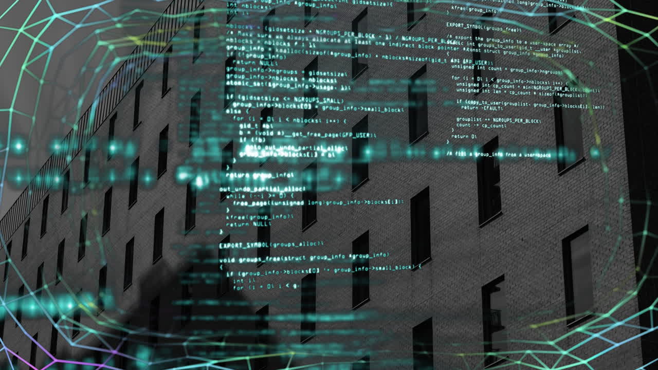 Animation of data processing over modern building