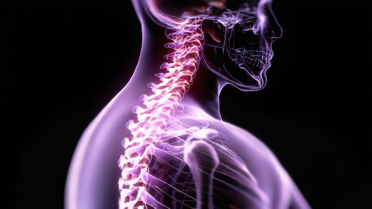 Una visualizzazione intricata della colonna vertebrale umana che ne evidenzia la struttura e l'importanza all'interno del sistema scheletrico in un rendering 3D dettagliato