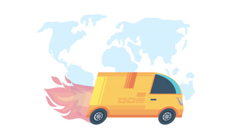 delivery service van and earth planet animation