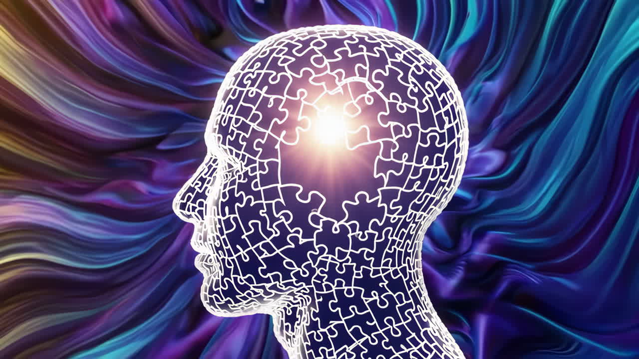 Conceptual Image of a Puzzle Head with Luminous Insight