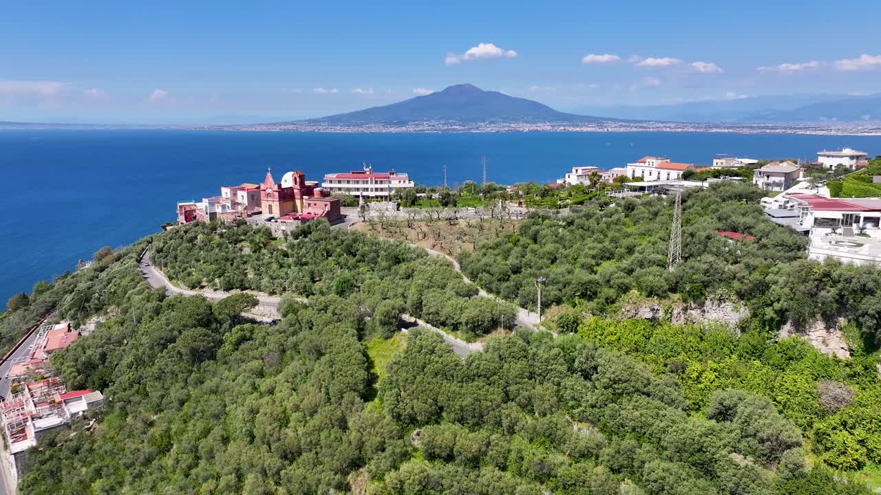 Sorrento Skyline At Naples In Campania Italy. Beach Landscape. Tourism Landmark. Sorrento Skyline At Naples In Campania Italy. Vesuvio Volcano. Gulf Of Salerno Skyline. Mediterranean Sea