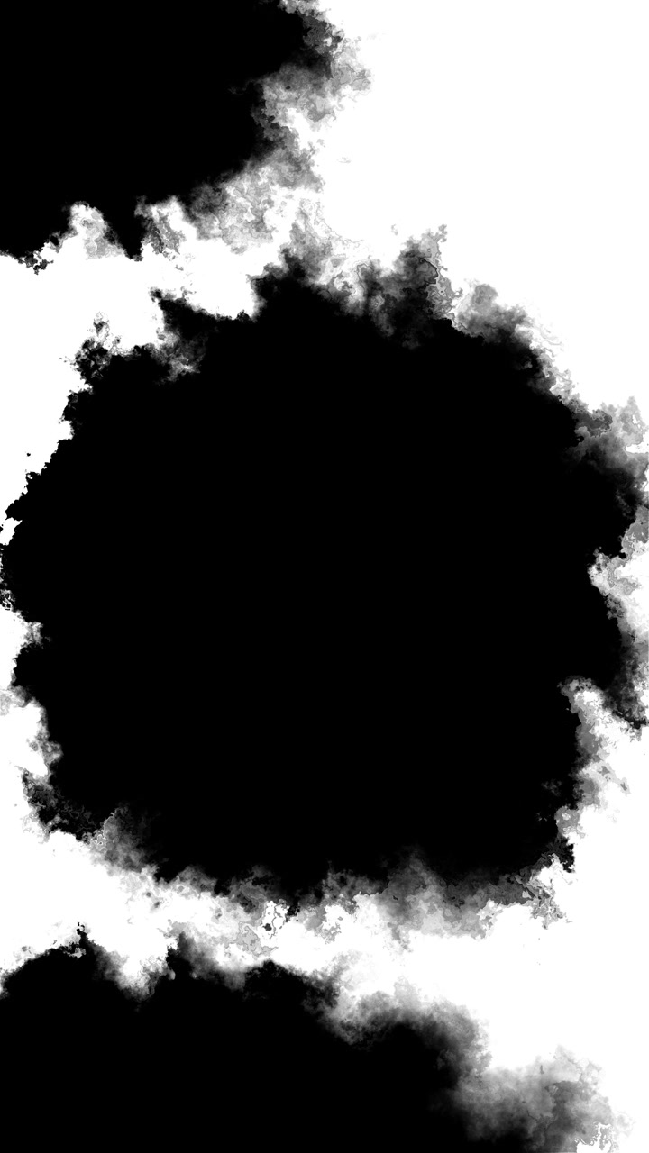 Bordo monocromatico di fumo d'inchiostro, centro nero visivo, texture di nuvola bianca, bordi astratti ruvidi, cinematografico