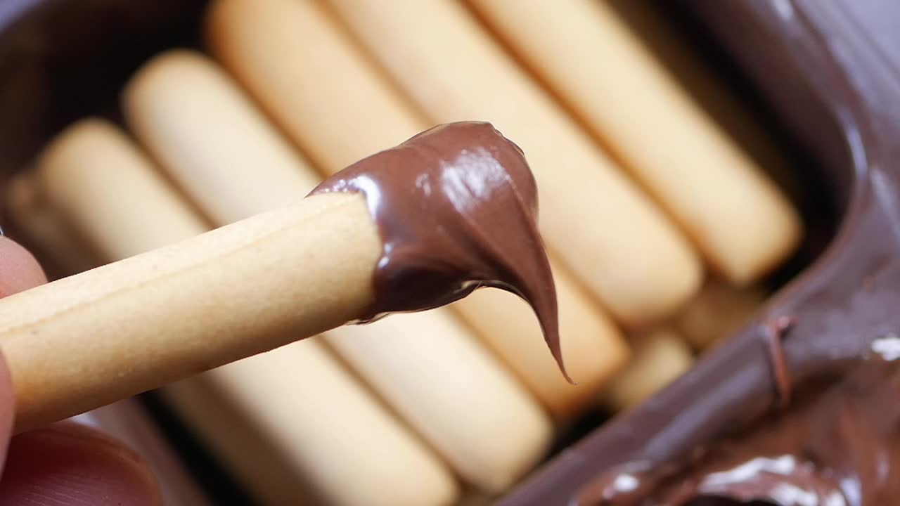 Close-up of Chocolate-Dipped Biscuit Sticks