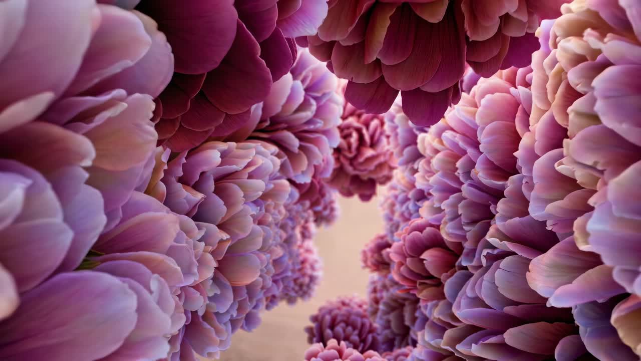 Tunnel floreale rosa e viola con petali delicati