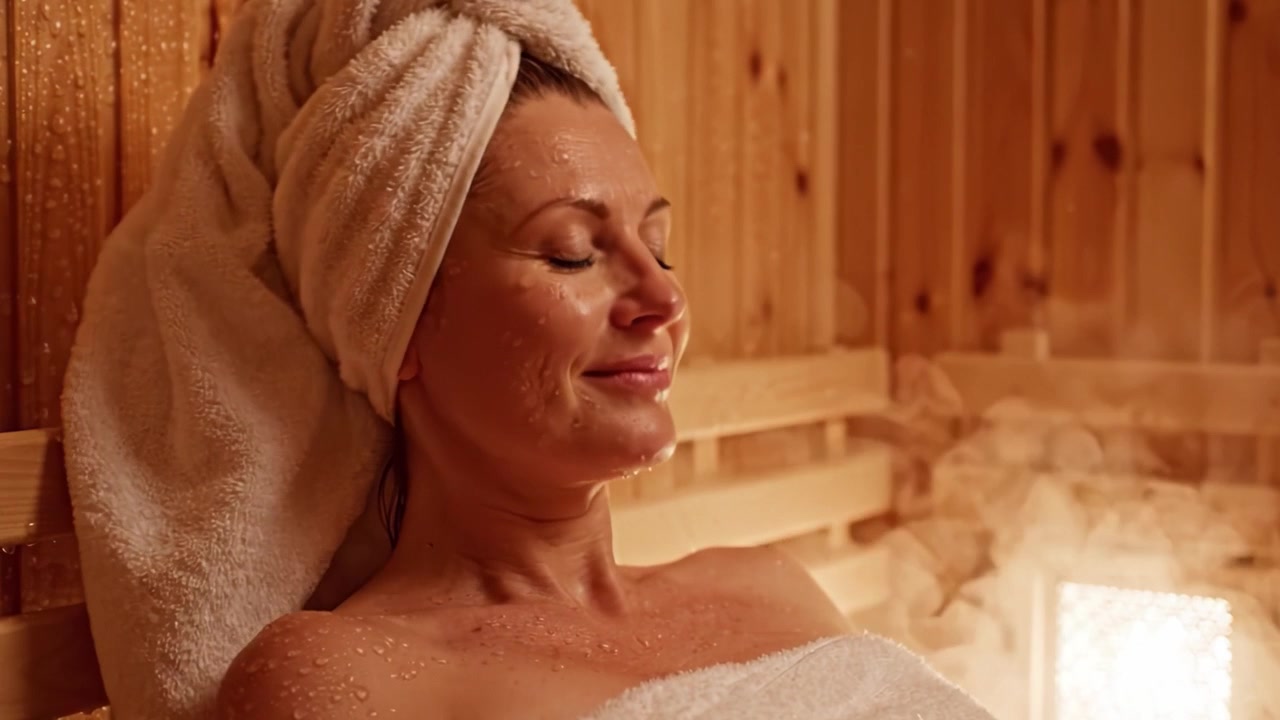 Relax e ringiovanimento: un'esperienza spa serena in una sauna a vapore con illuminazione soffusa, calore invitante e un senso di tranquillità per il massimo benessere.