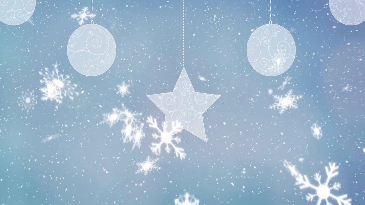 크리스마스 장식 위에 내리는 눈의 애니메이션
