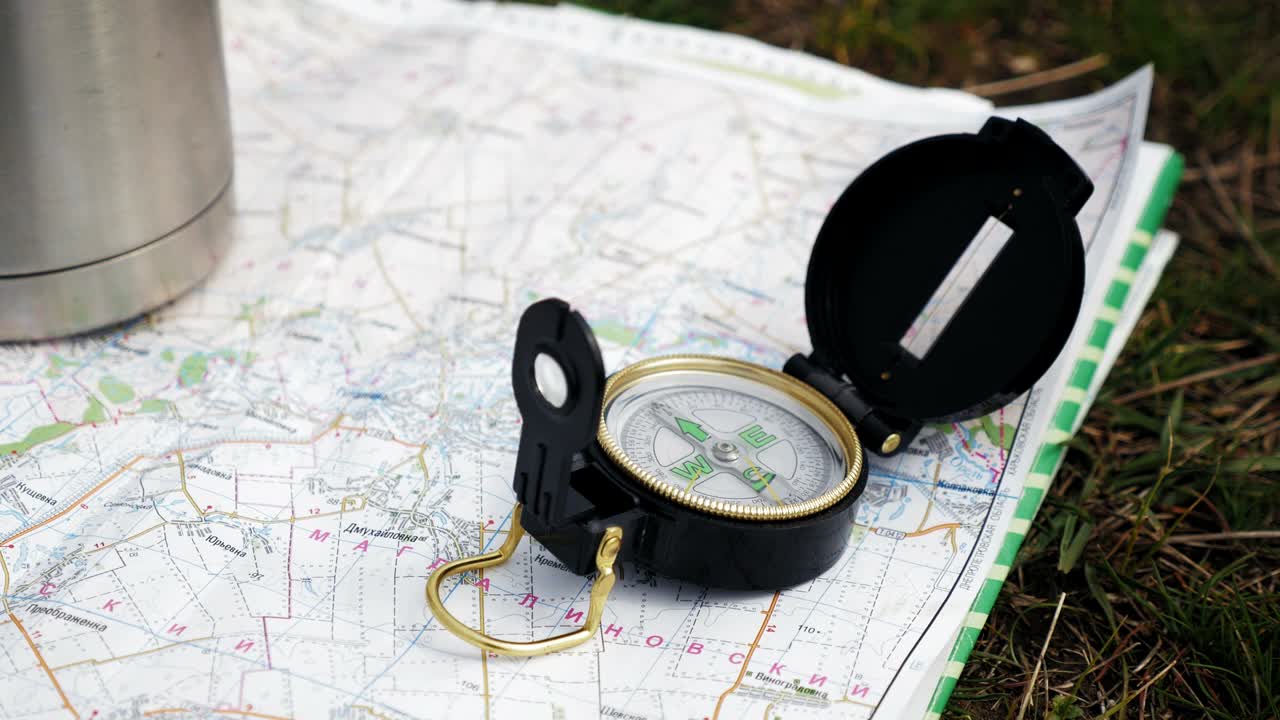 topographic map with compass