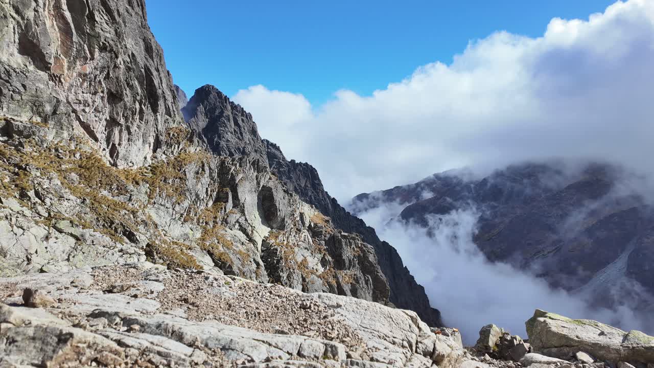 Theme of rapidly changing weather in high mountains. Time lapse.