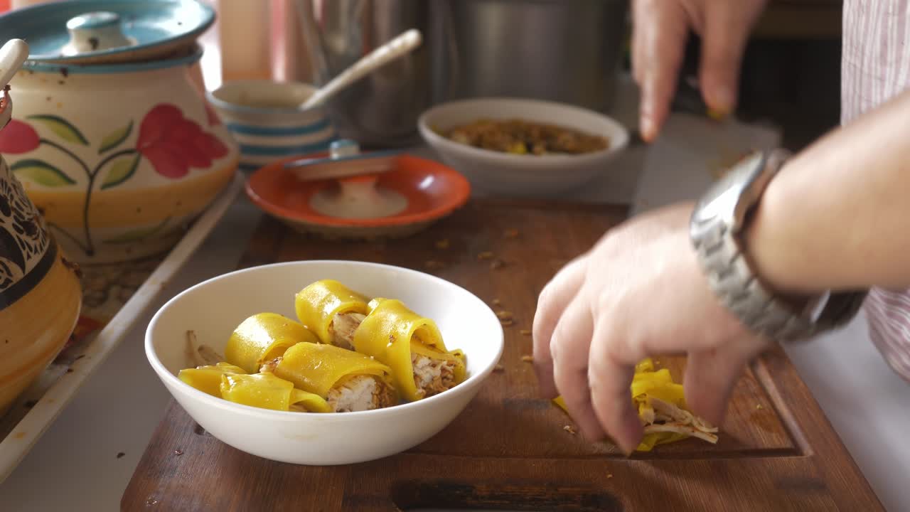 Tibetan traditional food cuisine laphing serving, Closeup