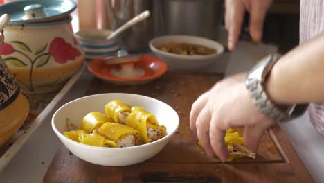 tibetan traditional food cuisine laphing serving, closeup