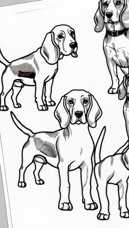 black and white dog drawings and a blank image