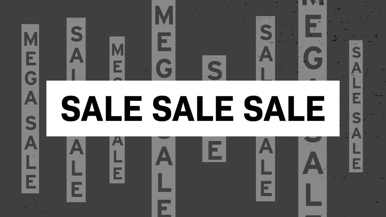 Animation of mega sale text and interference on gray background