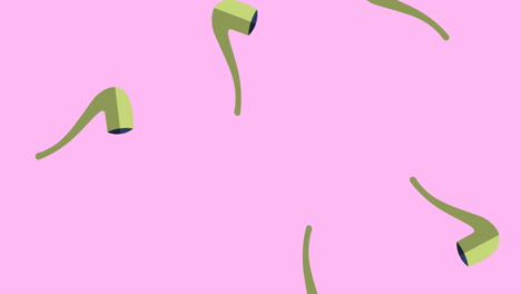 animación de la ilustración de pipas de fumar marrones que caen sobre un fondo rosado