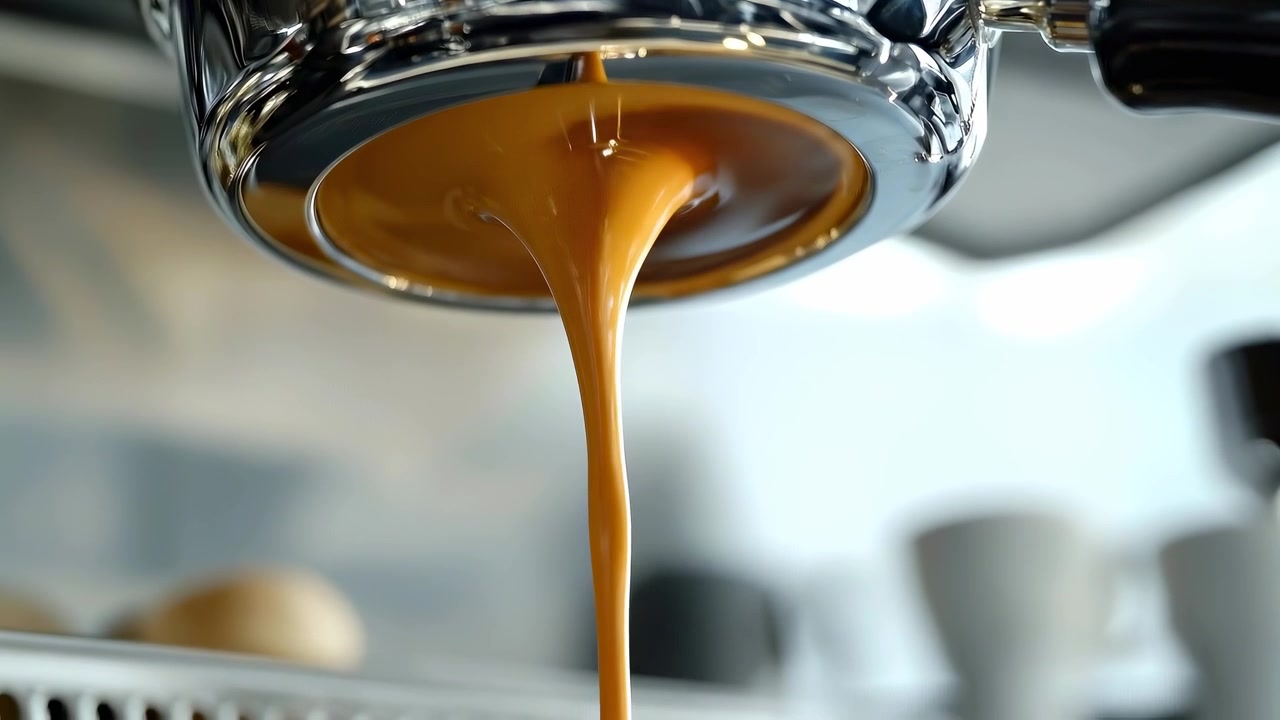 Espresso che si versa dal portafiltro nella tazza