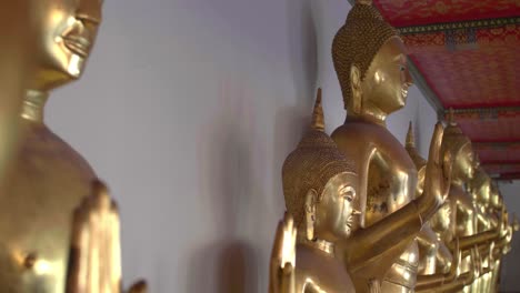 row of buddha statues in temple