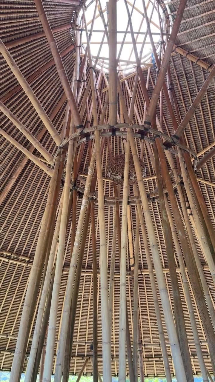 Intricate Bamboo Roof Structure with Natural Light from Above