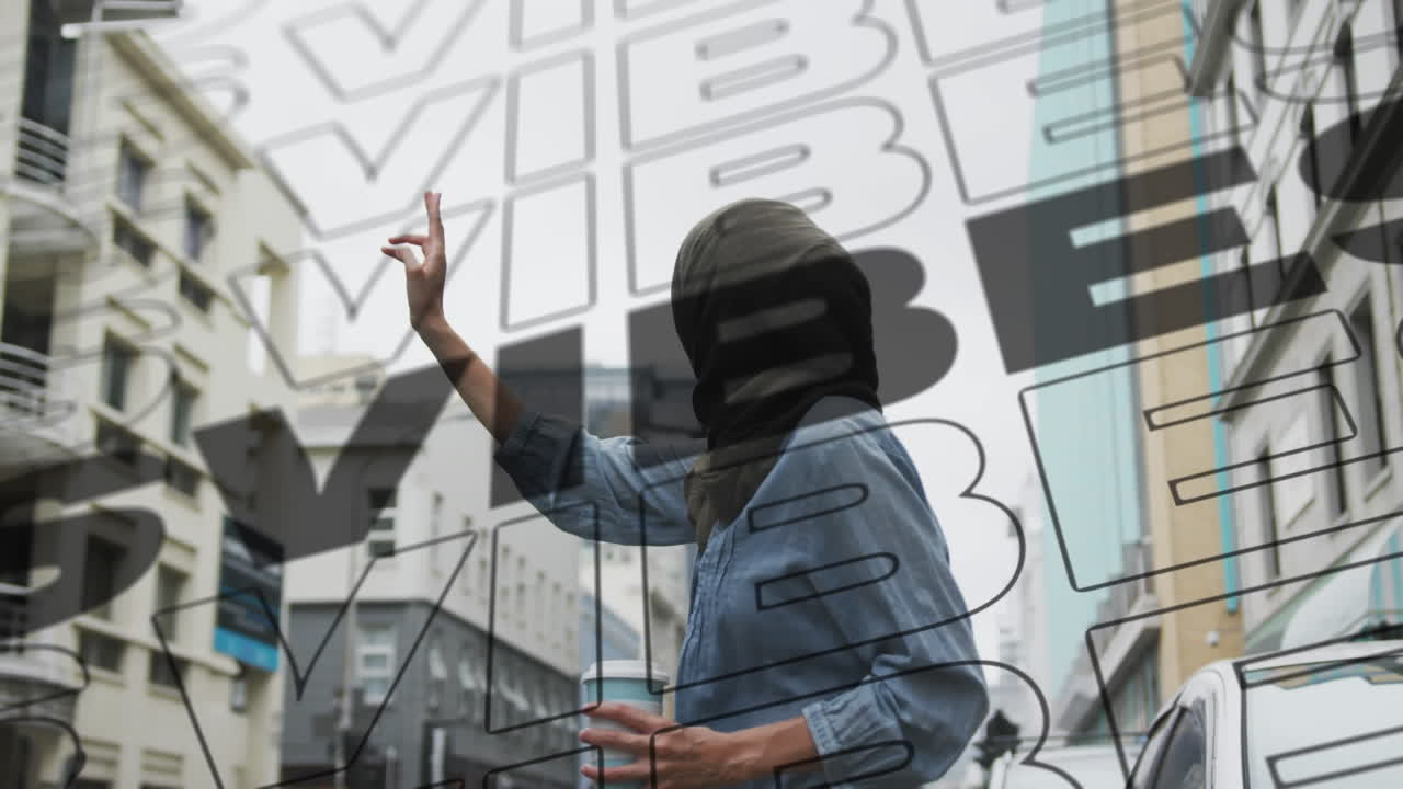 커피를 마시는 여성에 대한 텍스트 바이브의 애니메이션