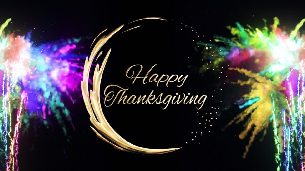 Splendida animazione dorata di Buon Ringraziamento con luce calda e bagliore festoso. Perfetta per inviti digitali, auguri e branding stagionale.