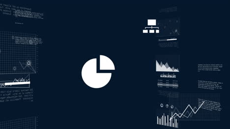Animation of scopes and computer data processing over dark background