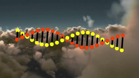 Animación-De-Una-Cadena-De-ADN-En-Rotación-Sobre-Las-Nubes,-Etc.