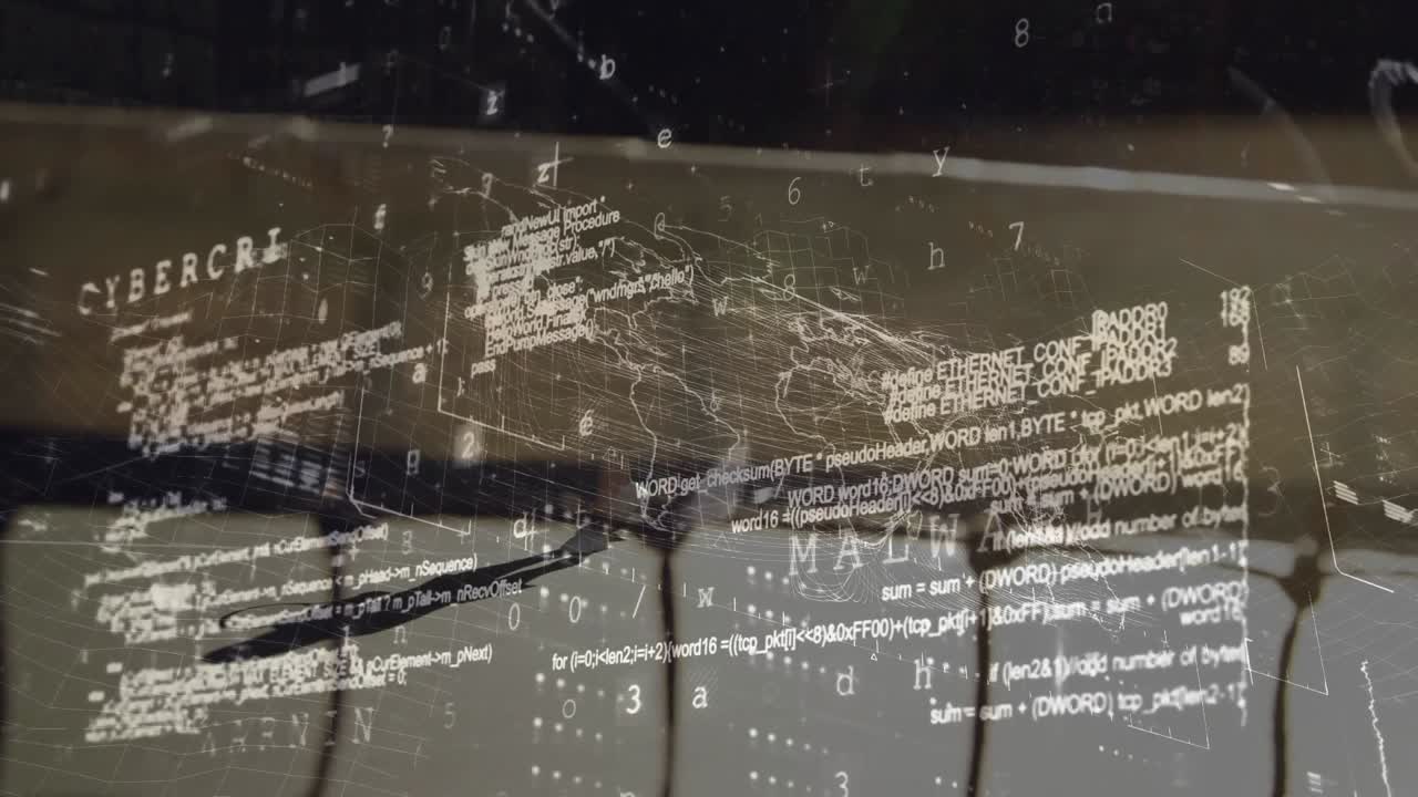 Woman stepping on court as security map and code overlays sweeping across player visualizing data