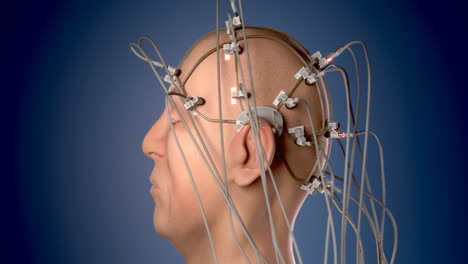 Man-wired-to-an-EEG-machine-or-electroencephalograph-which-produces-a-graphical-record-of-electrical-activity-of-the-human-brain.-Perfect-animation-for-any-science-or-medically-related-purposes.-HD