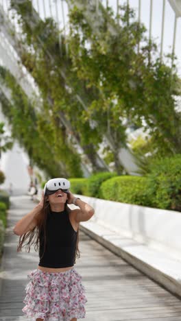 woman experiencing virtual reality in an urban park